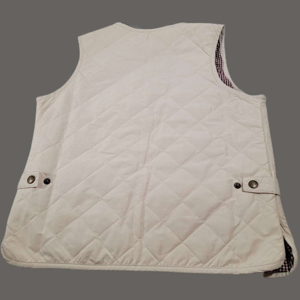 Womens Eddie Bauer XS Quilted Puffer Vest Plaid Lined Creame color. - Picture 2 of 5